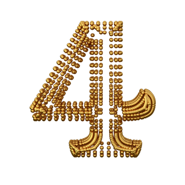 Kürelerden yapılmış 3D altın bir sembol. 4 numara.