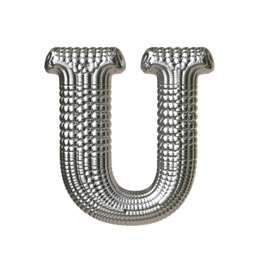 Gümüş kürelerden yapılmış bir sembol. harf u