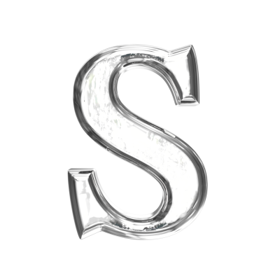 Gümüş çerçeveli 3 boyutlu buz sembolü. s harfi