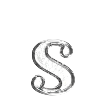 Gümüş çerçeveli 3 boyutlu buz sembolü. s harfi