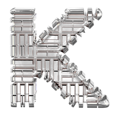 Dönüşmüş gümüşten yapılmış 3D sembol. K harfi