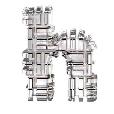 Dönüşmüş gümüşten yapılmış 3D sembol. h harfi