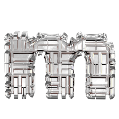 Dönüşmüş gümüşten yapılmış 3D sembol. M harfi