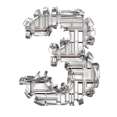 Dönüşmüş gümüşten yapılmış 3D sembol. 3 numara.