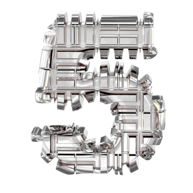 Dönüşmüş gümüşten yapılmış 3D sembol. 5 numara.