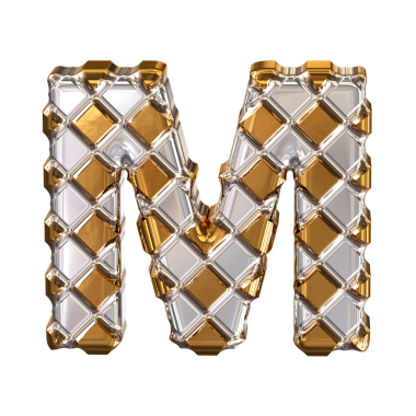 Gümüş eşkenar dörtlü altın sembol. M harfi