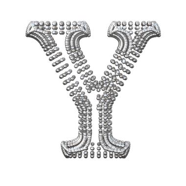 Kürelerden yapılmış gümüş bir sembol. Y harfi