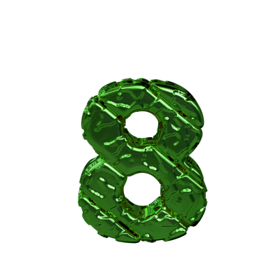 Kaba çapraz bloklardan yapılmış yeşil bir sembol. Yukarıdan bak. 8 numara.