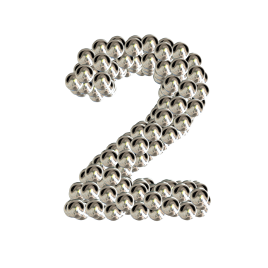 Gümüş kürelerden yapılmış bir sembol. 2 numara.