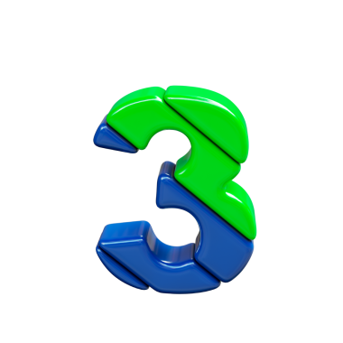 Yeşil ve mavi plastik sembol. 3 numara.