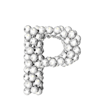 Gümüş futbol toplarından yapılmış bir sembol. p harfi