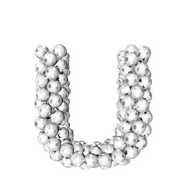 Gümüş futbol toplarından yapılmış bir sembol. harf u