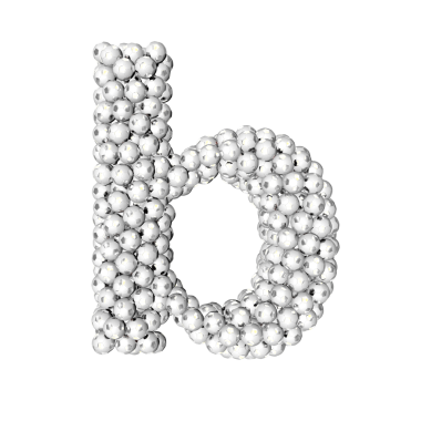 Gümüş futbol toplarından yapılmış bir sembol. b harfi