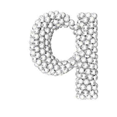 Gümüş futbol toplarından yapılmış bir sembol. Q harfi