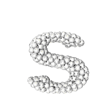 Gümüş futbol toplarından yapılmış bir sembol. s harfi