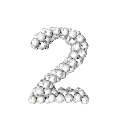 Gümüş futbol toplarından yapılmış bir sembol. 2 numara.