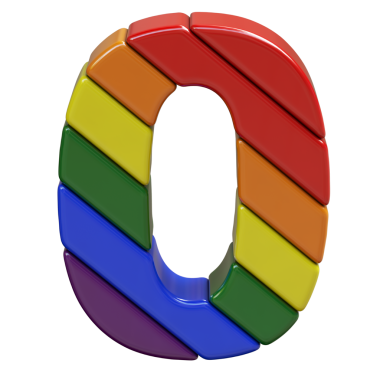 LGBT bayrak renklerinden yapılmış 3D sembol. sayı 0