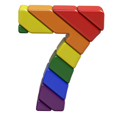 LGBT bayrak renklerinden yapılmış 3D sembol. 7 numara.