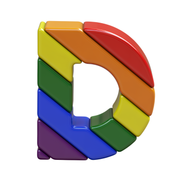 LGBT bayrak renklerinden yapılmış 3D sembol. D harfi