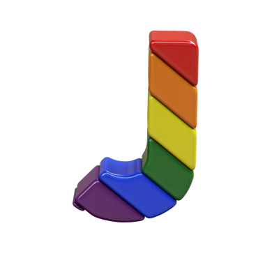 LGBT bayrak renklerinden yapılmış 3D sembol. J harfi