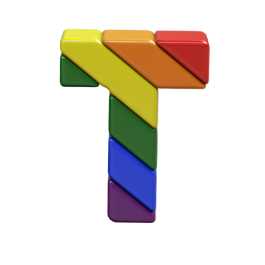 LGBT bayrak renklerinden yapılmış 3D sembol. t harfi