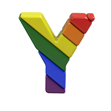 LGBT bayrak renklerinden yapılmış 3D sembol. Y harfi