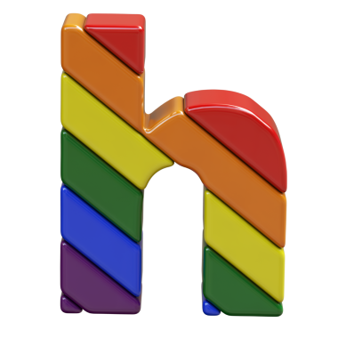 LGBT bayrak renklerinden yapılmış 3D sembol. h harfi