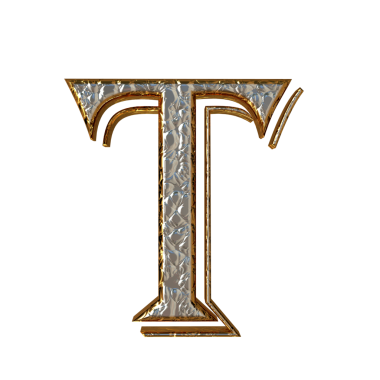 Altın çerçeveli gümüş harfler. t harfi