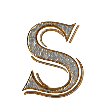 Altın çerçeveli gümüş harfler. s harfi