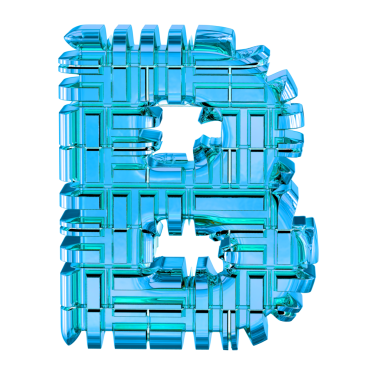Mavi dönüşümlü metalden yapılmış sembol. b harfi
