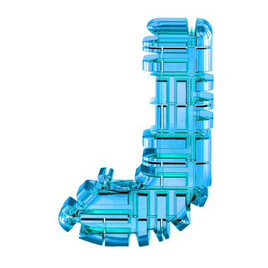 Mavi dönüşümlü metalden yapılmış sembol. J harfi