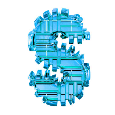 Mavi dönüşümlü metalden yapılmış sembol. s harfi