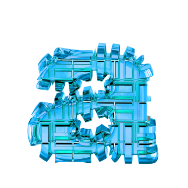 Mavi dönüşümlü metalden yapılmış sembol. harf a