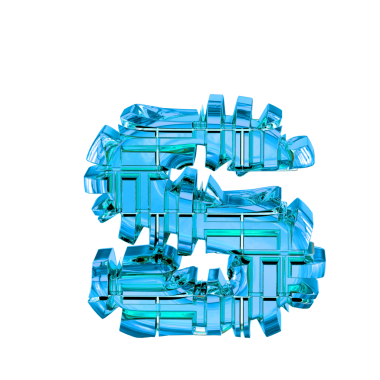 Mavi dönüşümlü metalden yapılmış sembol. s harfi