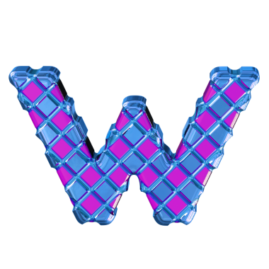 Kalın mavi eşkenar dörtlü kırmızı sembol. w harfi