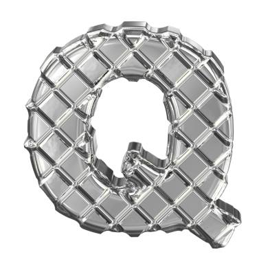 Gümüş eşkenar dörtgenlerden yapılmış sembol. Q harfi