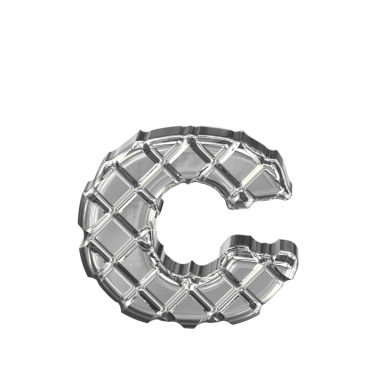 Gümüş eşkenar dörtgenlerden yapılmış sembol. c harfi