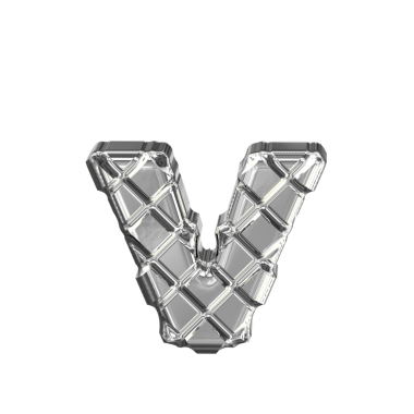 Gümüş eşkenar dörtgenlerden yapılmış sembol. V harfi