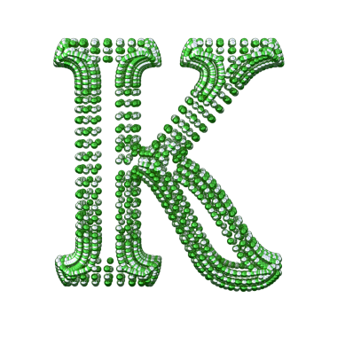 Küçük gümüş ve yeşil kürelerin sembolü. K harfi