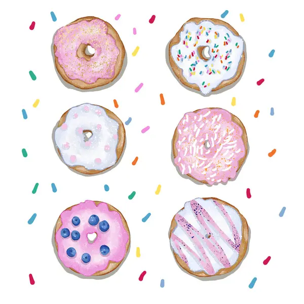 Hand drawn donut set. Illustration for greeting cards, decoration, holiday design, prints, food design, wrapping and gift packaging.