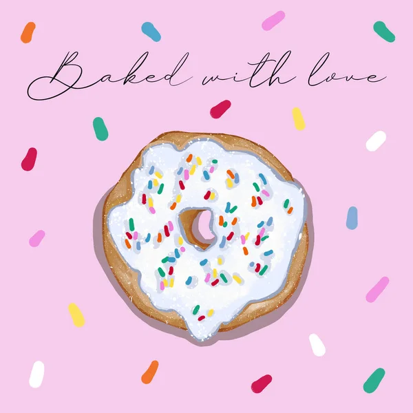 Hand drawn cute donut illustration. Illustration for decoration, bakery design, prints, food design, wrapping and gift packaging.