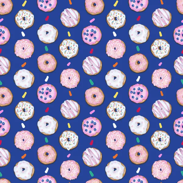 Donut seamless pattern. Illustration for fabric und textile design, wallpaper, packaging, food design, menu design, decoration.
