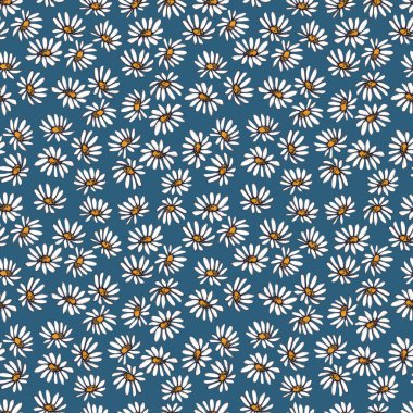 Küçük, papatyalı, pürüzsüz desen. Kumaş ve tekstil tasarımı için resim, duvar kağıdı, moda tasarımı.