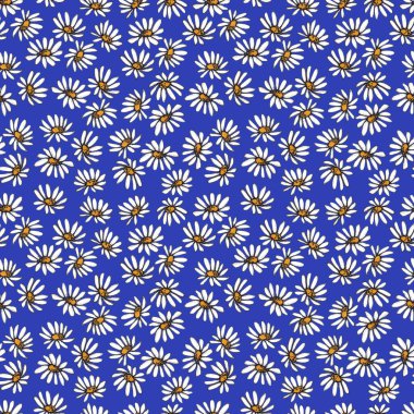 Küçük, papatyalı, pürüzsüz desen. Kumaş ve tekstil tasarımı için resim, duvar kağıdı, moda tasarımı.