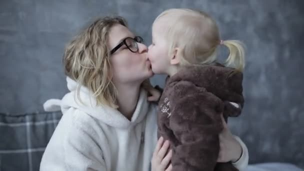 Baby Kisses Happy Family Mom Playing Hugging Kissing Her Adorable — Stock Video