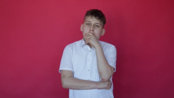 Yüz Ifadeleri Duygular Kısa Kollu Beyaz Gömlekli Genç Bir Çocuk — Stok video