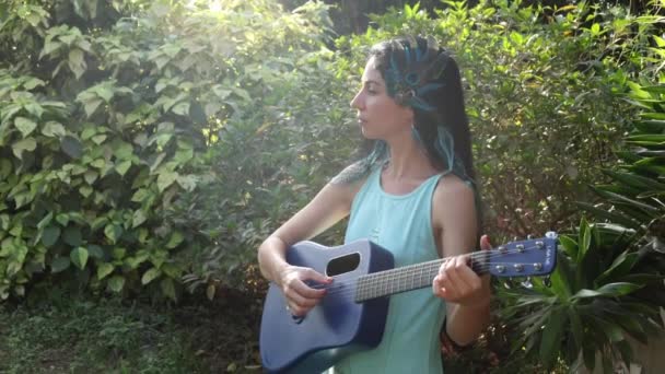 Natures Duet Gitarre Verschmilzt Mit Waldklängen Und Offenbart Eine Zusammenhängende — Stockvideo