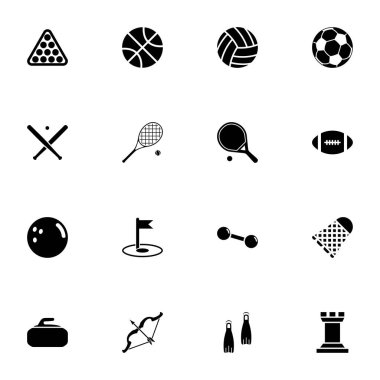 Spor simgesi - herhangi bir boyuta genişlet - herhangi bir renge değiştir. Mükemmel Düz Vektör top, futbol, golf, badminton, tenis, rugby, voleybol, okçuluk, futbol, bilardo, oyun gibi simgeleri içerir.