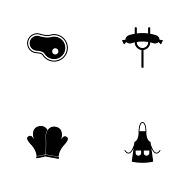 Et pişirme. Beyaz arkaplanda izole edilmiş dört simge..