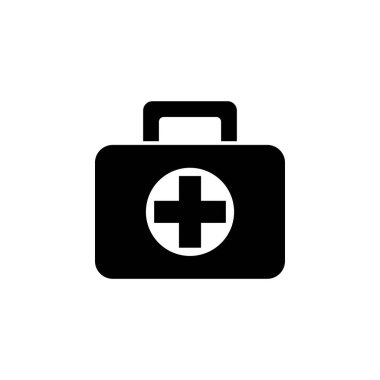 İlk Yardım Çantası düz vektör simgesi. Beyaz arkaplanda izole edilmiş basit katı sembol